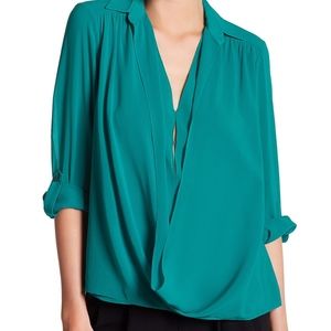 Alice + Olivia Lalita Turquoise Silk Blend Blouse
